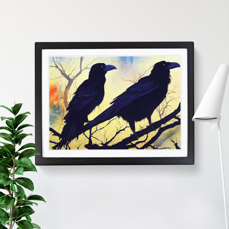 Two Raven Birds - Single Picture Frame Print, Black, 46cm H x 64cm W x 2cm D