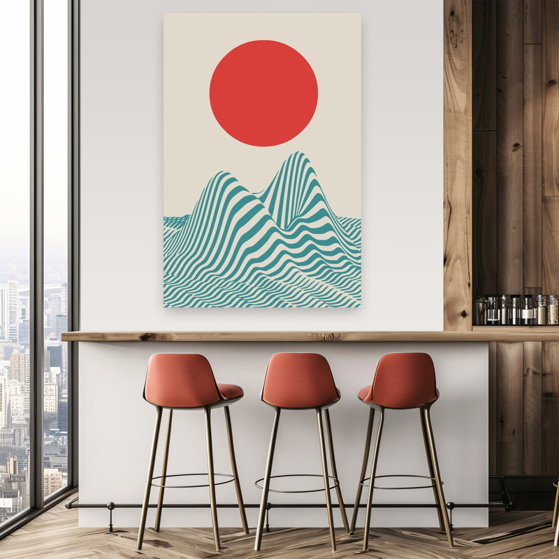 Paysage japonais de lever de soleil abstrait vintage, art mural nature, H 60 po x l 40 po