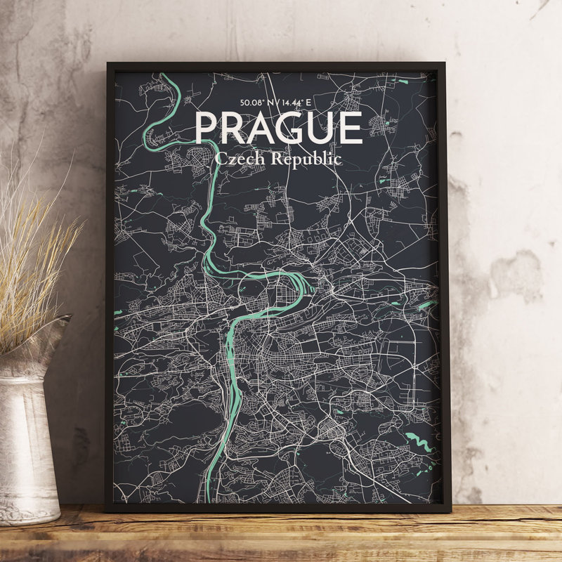 Prague City Map - Unframed Graphic Art Print on Paper, White/Seafoam, 43.2cm H x 27.9cm W x 0.1cm D