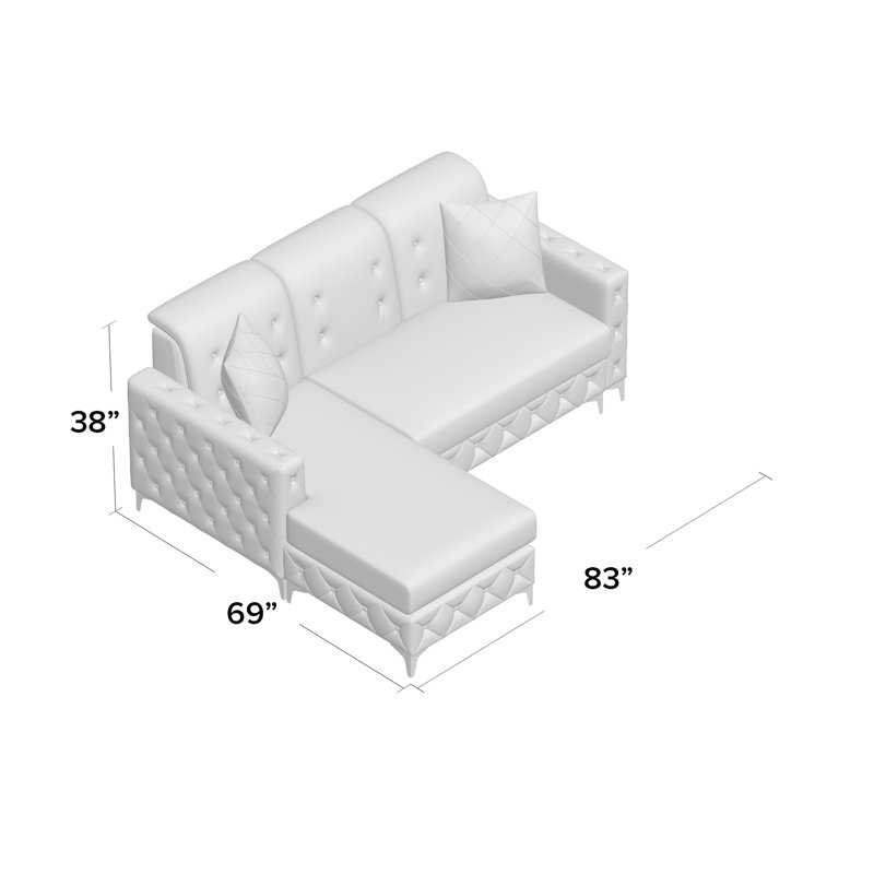 Canapé-lit et chaise longue en velours de 83 po Bowdon, Bleu, Orienté à gauche (vu de face)