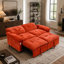 Canapé-lit convertible 73 po en velours orange avec matelas coulissant