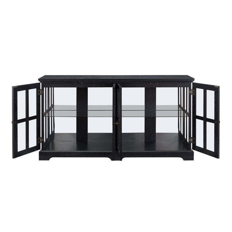 LED Curio Display Cabinet With Glass Doors For Collectibles, Black