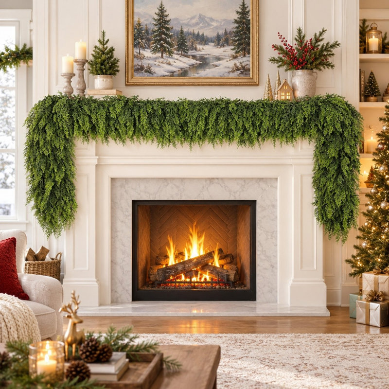 Guirlande de cèdre artificiel de 2,74 mètres avec aiguilles de pin réalistes pour la décoration de Noël