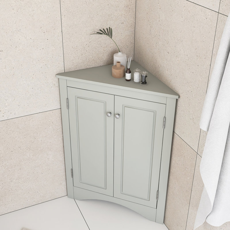 Armoire de rangement triangulaire pour salle de bain avec tablettes réglables, Gris