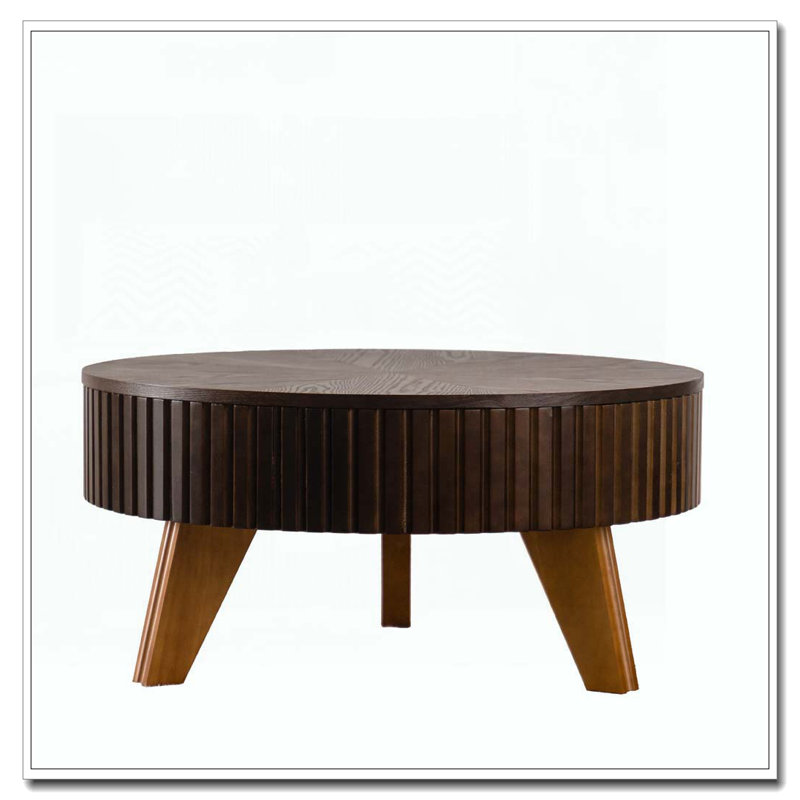 Table basse ronde rétro avec espace de rangement, idéale pour le salon et le bureau, Brun, Naturel
