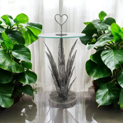 Glass Top Pedestal End Table