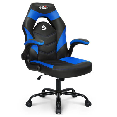N-GEN Adjustable Ergonomic Faux Leather Swiveling PC & Racing Game Office Desk Chair with Flip-Up Arms