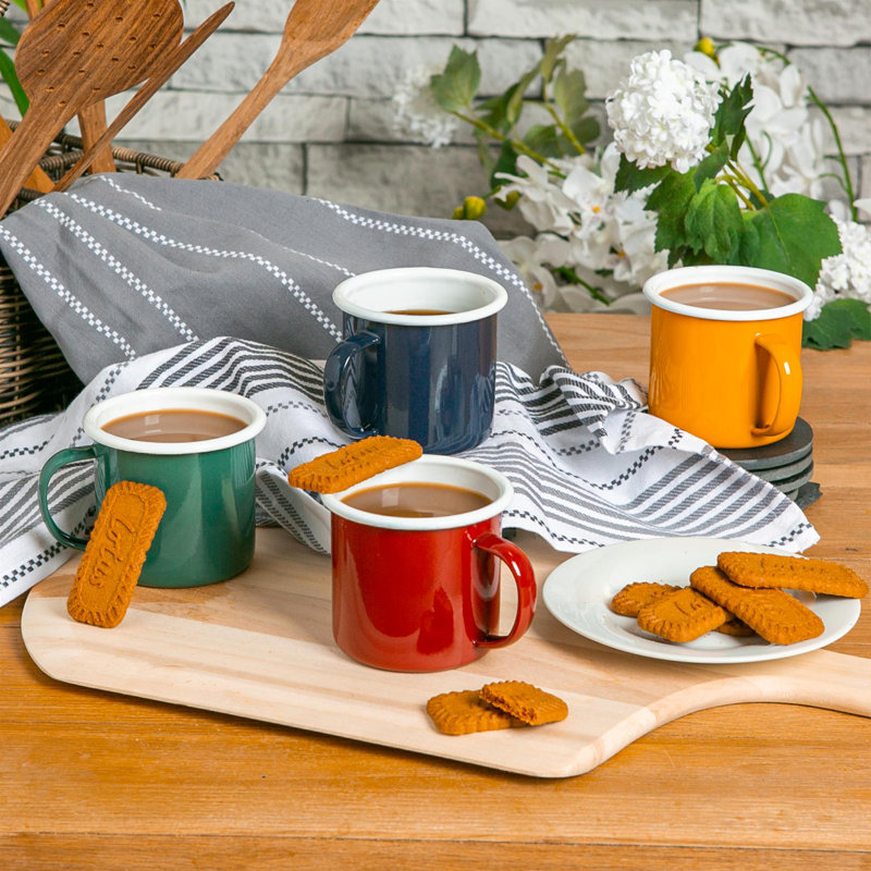 Argon Tableware - Coloured Enamel Mugs - 375ml, Black, 6