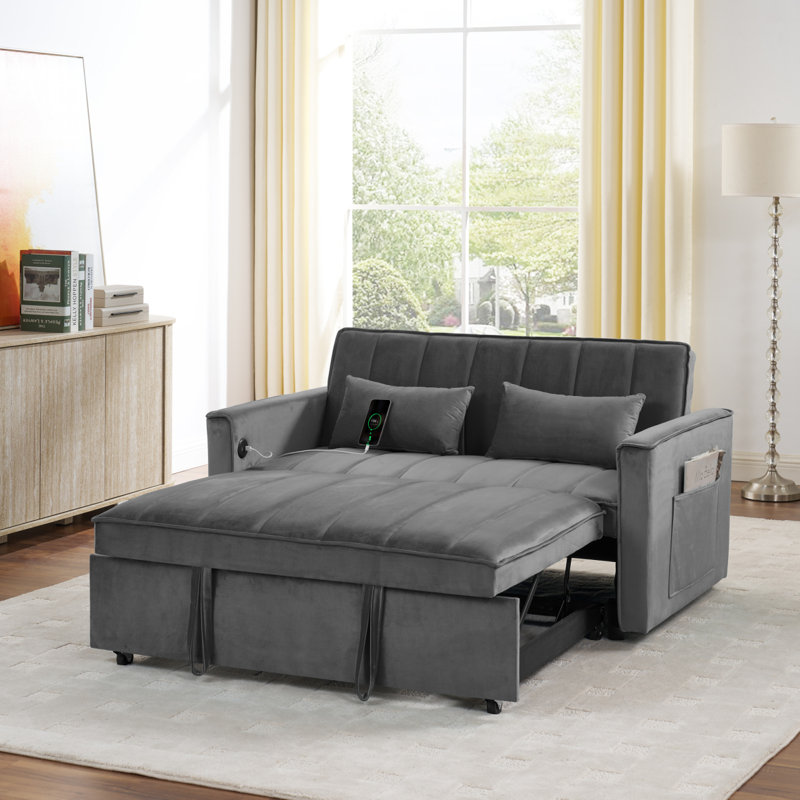 54,33 po Canapé-lit pliable polyvalent en 3 longueurs, canapé-lit moderne, canapé-lit en velours, dossier réglable (GRIS)