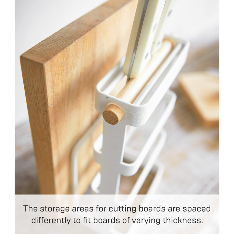White Steel and Wood Countertop Knife and Cutting Board Organizer