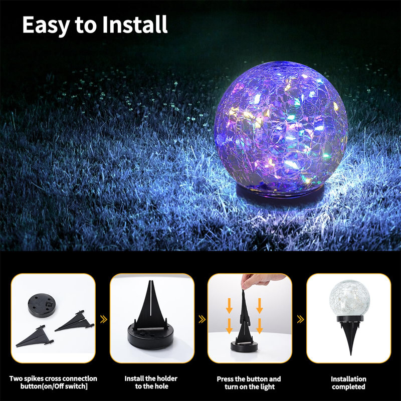Multicolor Cracked Glass Solar LED Globe Lights for Outdoor Decor