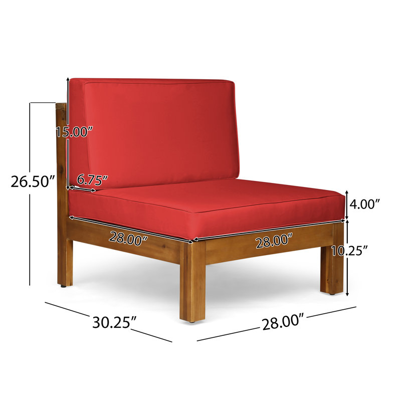 Sklar Acacia 8 - Person Patio Conversation Set with Cushions, Teak Frame / Red Cushion