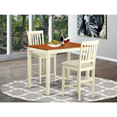 3-Piece White Finish Solid Wood Top Counter Height Dining Table Set