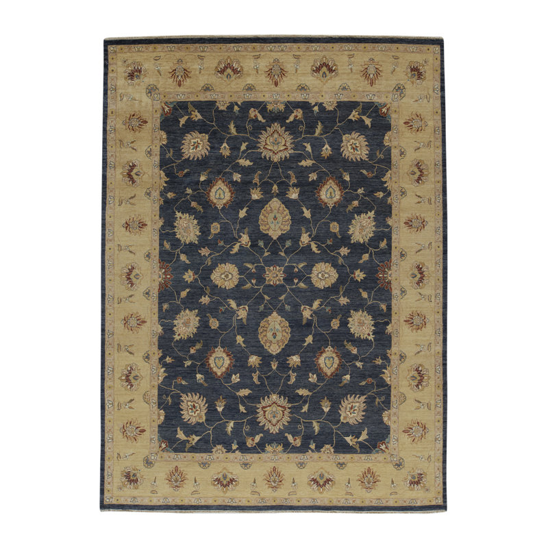 Tapis bleu et doré de haute qualité noué à la main