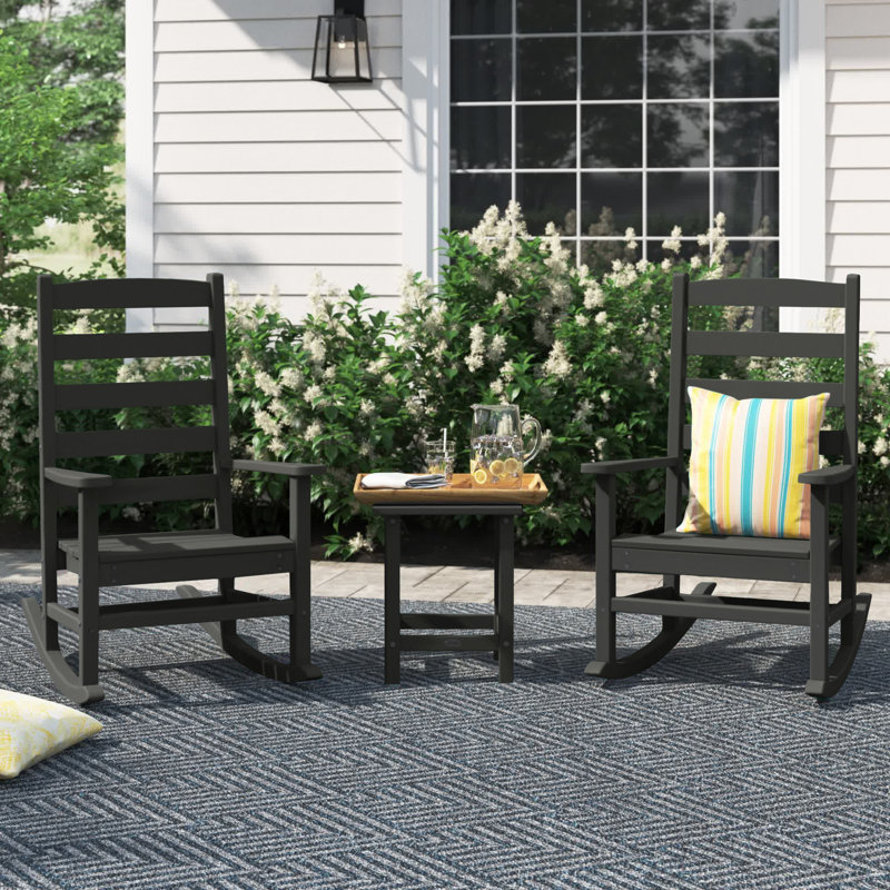 POLYWOOD x Sol 72 Destini 3-Piece Porch Rocking Chair Set, Black