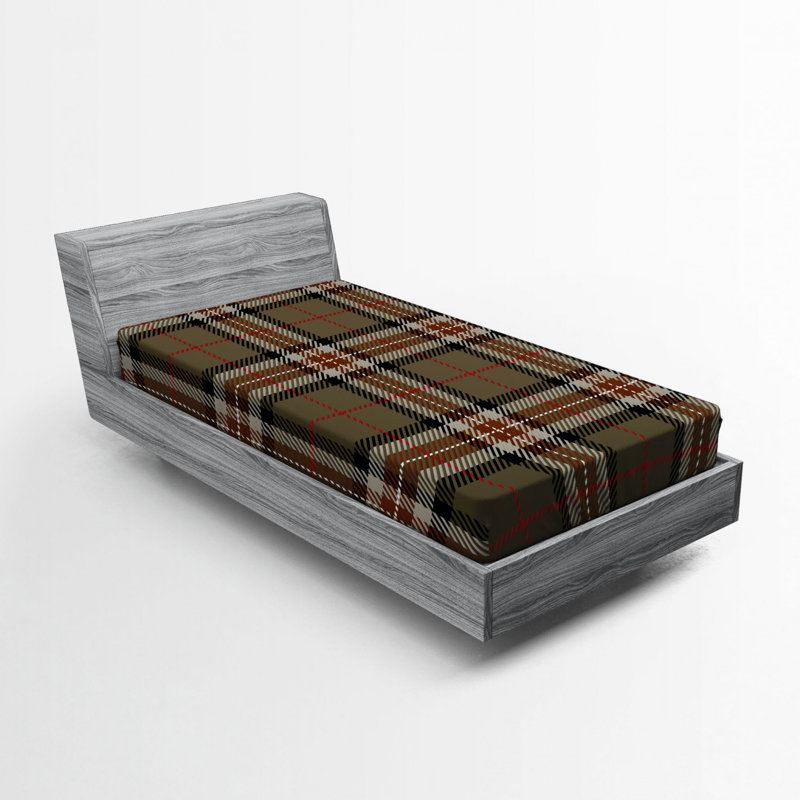 Microfiber Plaid Fitted Sheet, Twin XL Fitted Sheet, Black/Orange Plaid 1