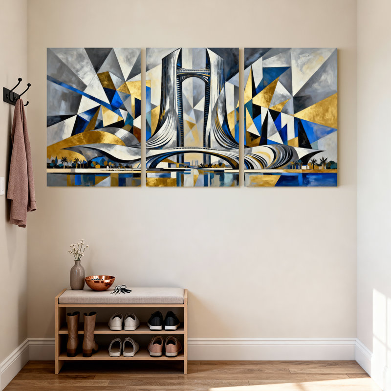 Ensemble de 3 reproductions d'art sur toile, "abstrait", H 24 po x l 48 po