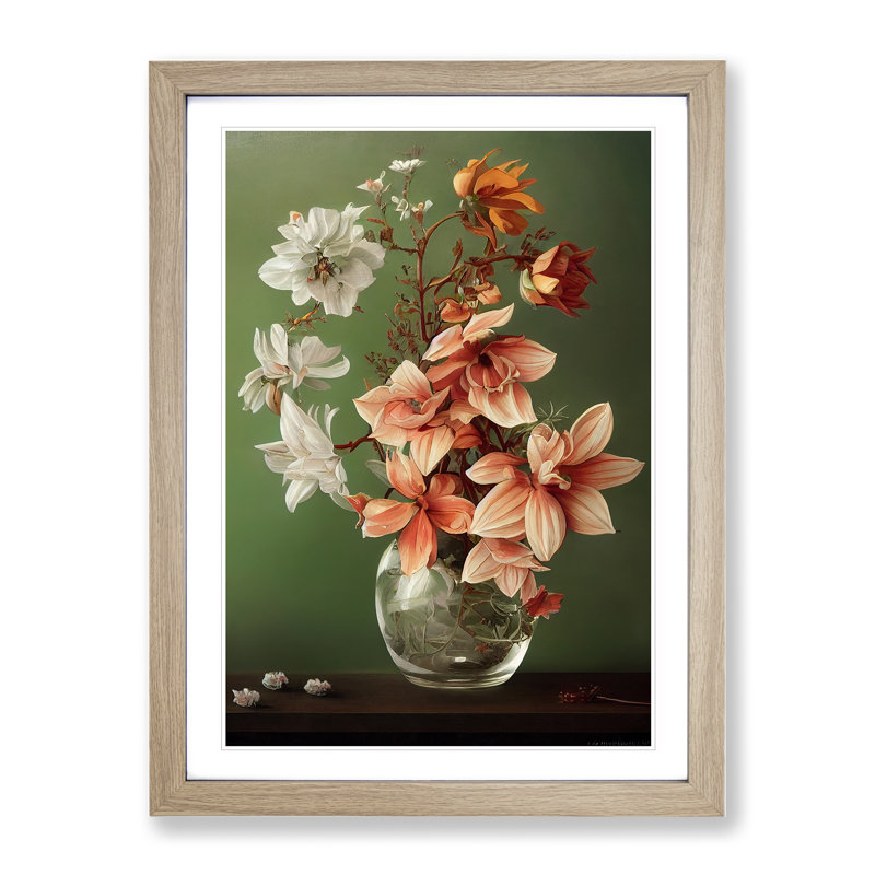 Victorious Flowers - Single Picture Frame Painting, 64cm H x 46cm W x 2cm D, Oak Framed