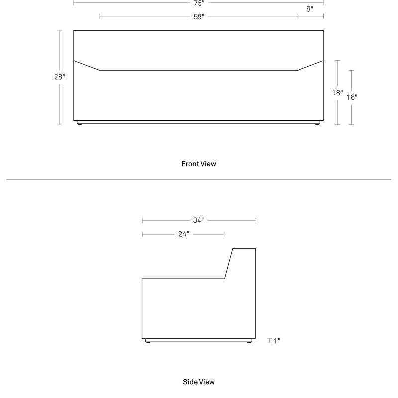 Couchoid Leather Sofa, Slate Genuine Leather, 28" H x 75" W x 34" D