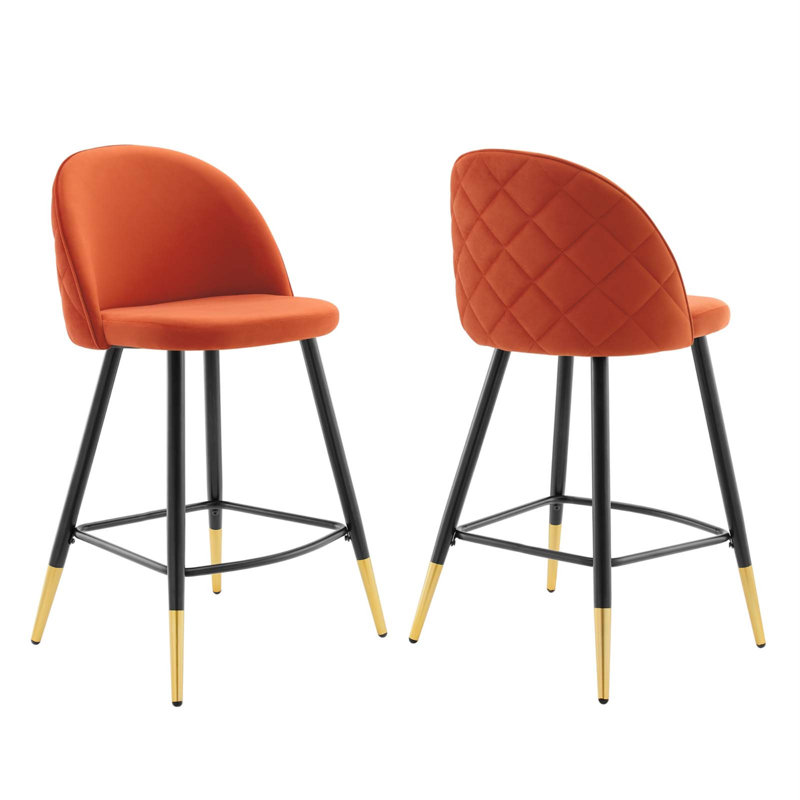 Tabourets de bar Cordial - ensemble de 2, Velours orange, Counter Stool (25" Seat Height)