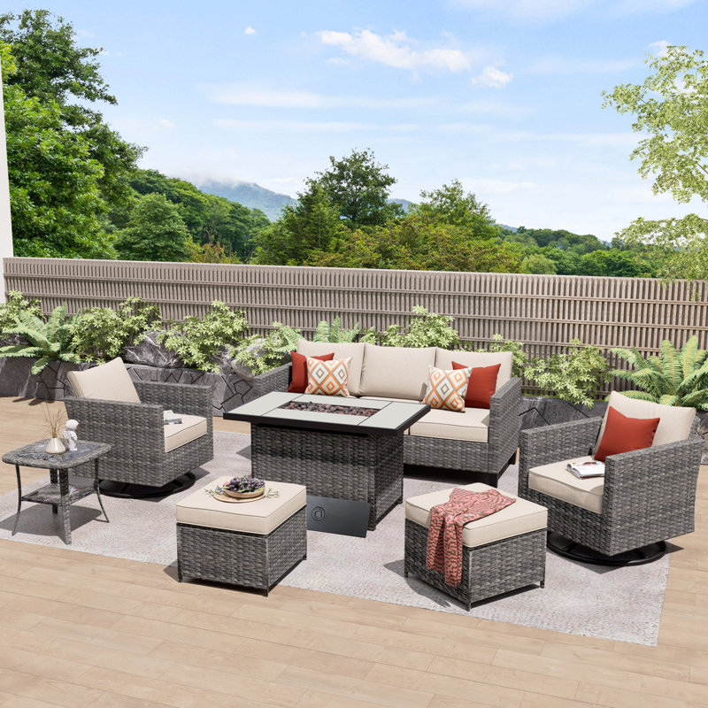 GRST Rattan Sofa Seating Group with Cushions, Beige