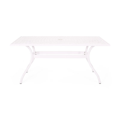 Cast Aluminum Rectangular Outdoor Table - Floral Delicacy, Umbrella Compatibility, 66.86"X36.43"X30.13", White For Use Aluminum, Look, Holder Feature,
