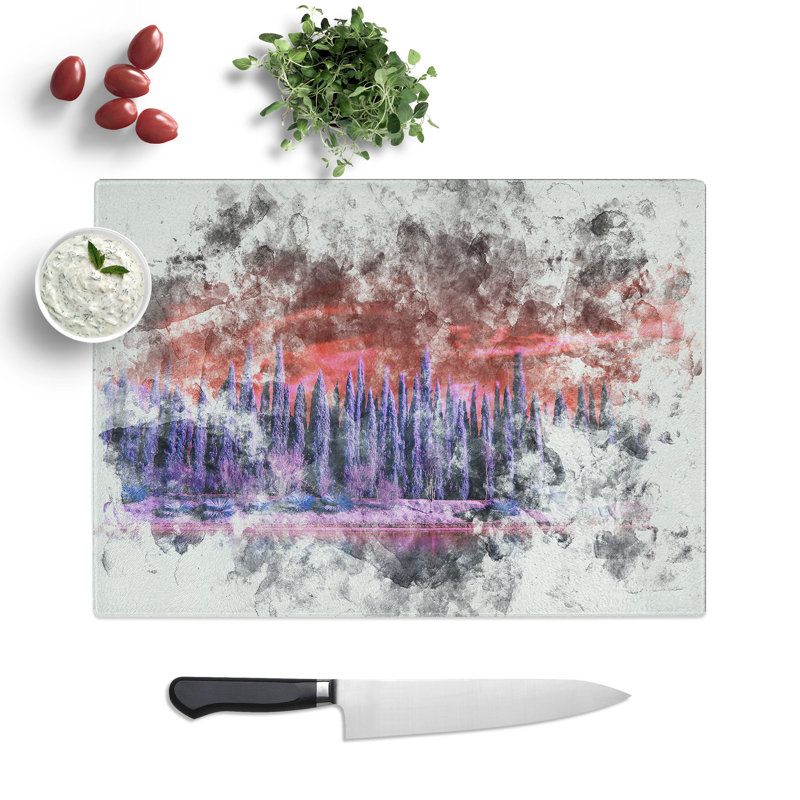 Tempered Glass Cypress Trees Chopping Board, 20 cm x 28.5 cm