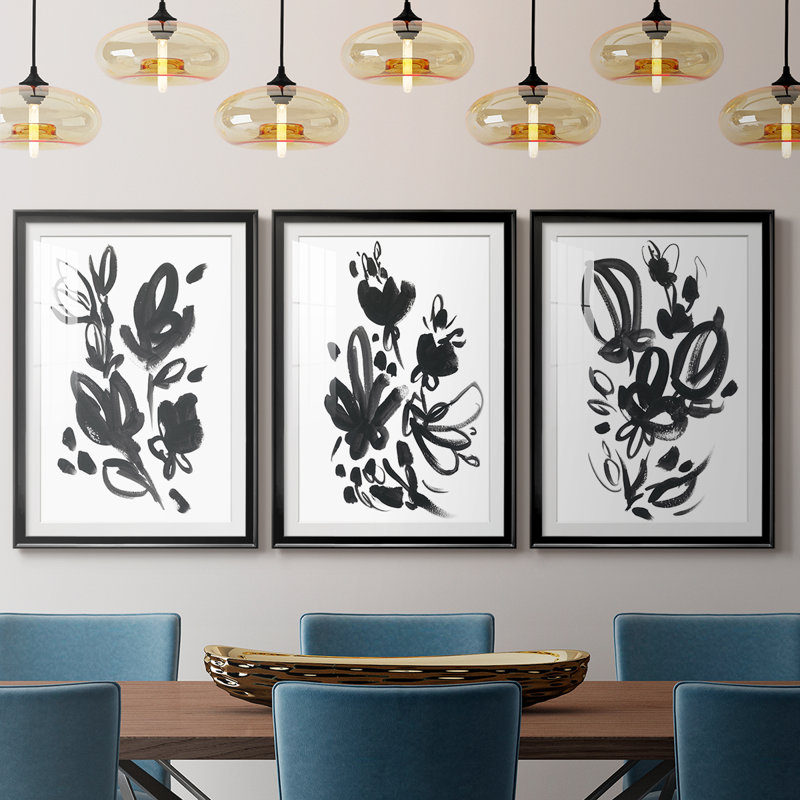 Cameo Bloom I - reproduction sur mesure encadrée de qualité supérieure - 3 pièces, Noir, H 19 po x l 27 po