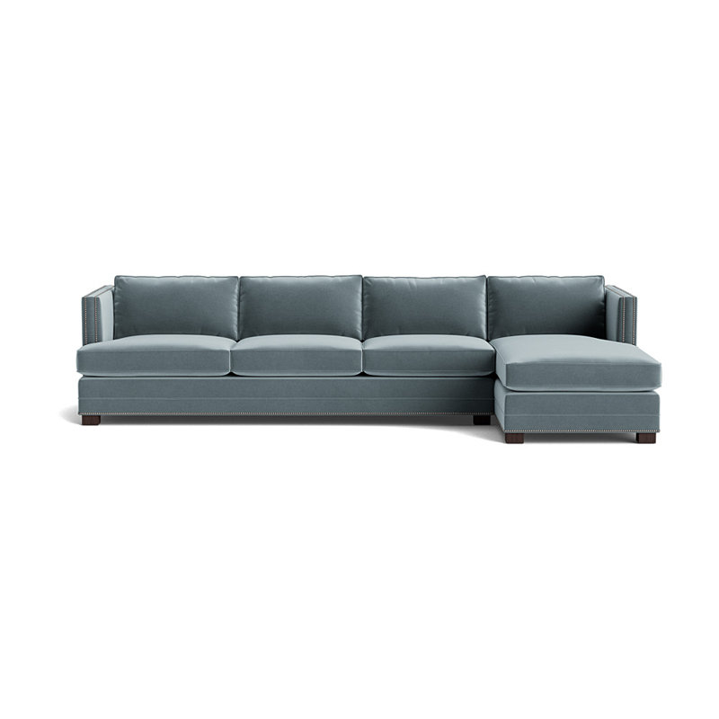 Keaton Shelter Arm with Nails Right Chaise Sectional, Brushed Nickel, Performance Velvet - Harbor, Java