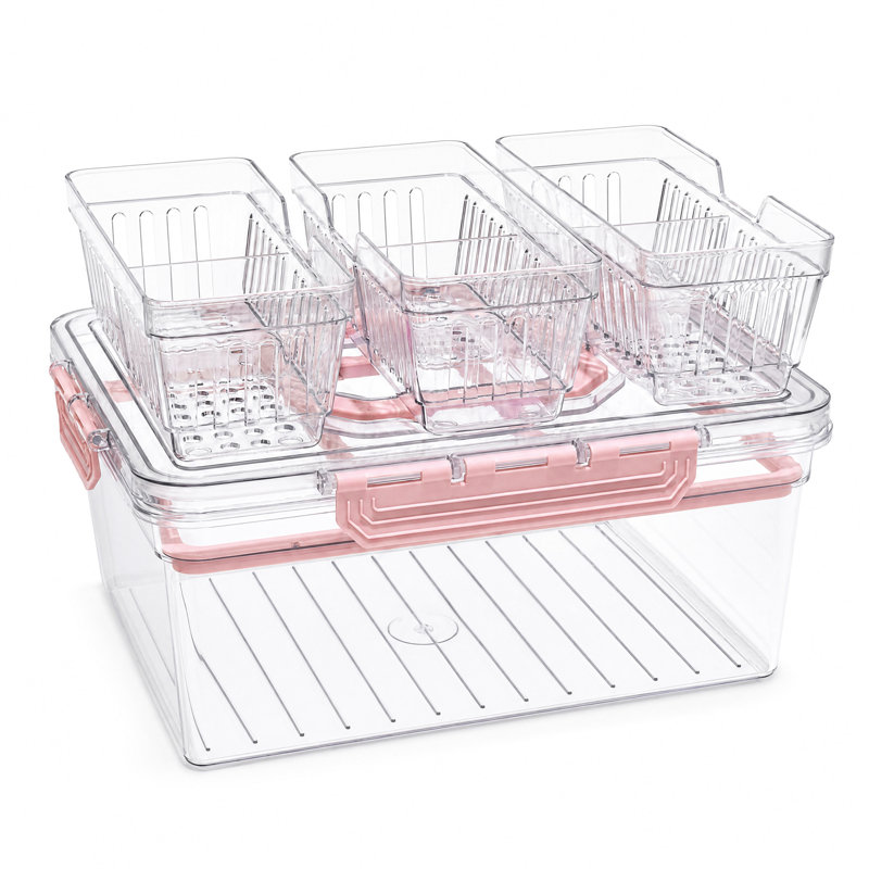Plateau à condiments glacé avec couvercles et poignées de transport, plateau à fruits avec 3 paniers amovibles, plateau de service et contenant de rangement pour les fêtes, les pique-niques, le camping et les réceptions en plein air