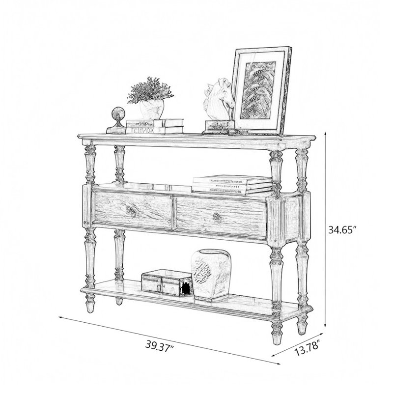 Console rectangulaire en bois massif brun, H 39,37 po x l 34,65 po x P 12,99 po, Brun