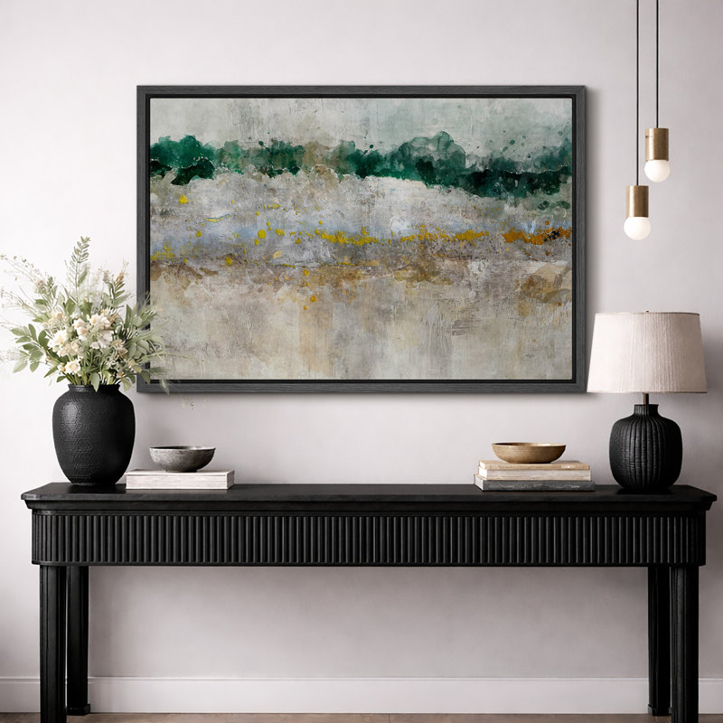 «Green Abstract Horizon Landscape Art», images de chambre à coucher, impression sur toile encadrée sur toile.