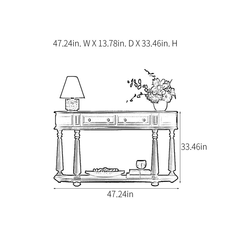 Console campagne rétro, H 33,46 po x l 47,24 po x P 13,78 po