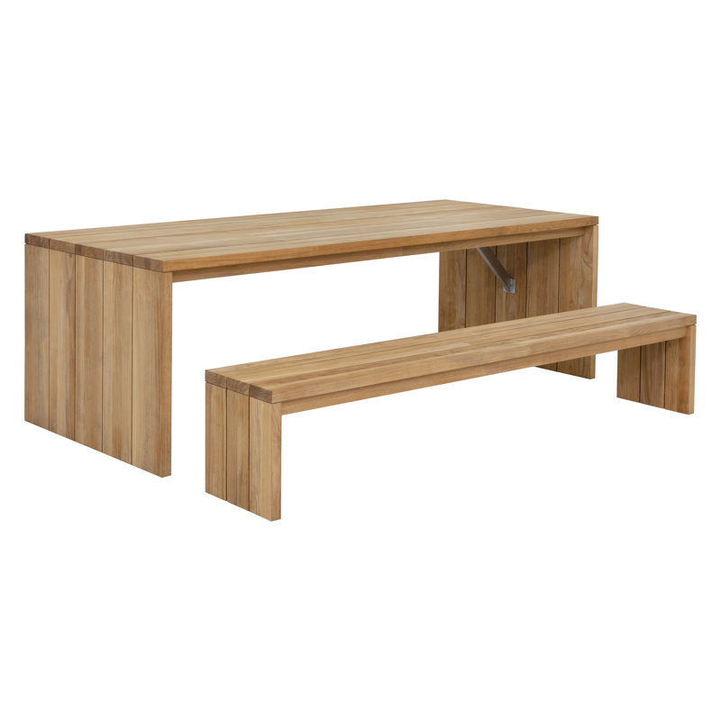 Natural Teak Rectangular Outdoor Dining Table with Waterfall Edge