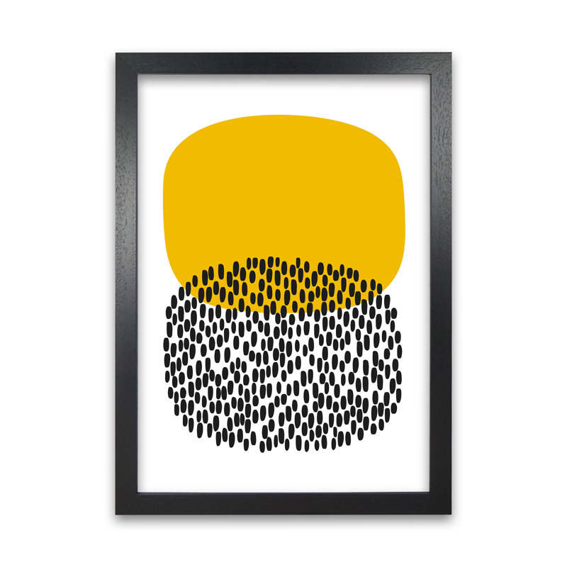 Yellow and Black Dots Original 1 Piece Wall Art, 42cm H x 30cm W x 3cm D, Black Frame