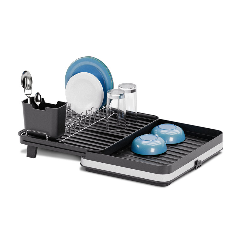 Égouttoir à vaisselle pliable avec bonde à poussoir et panier à ustensiles Home Zone Living