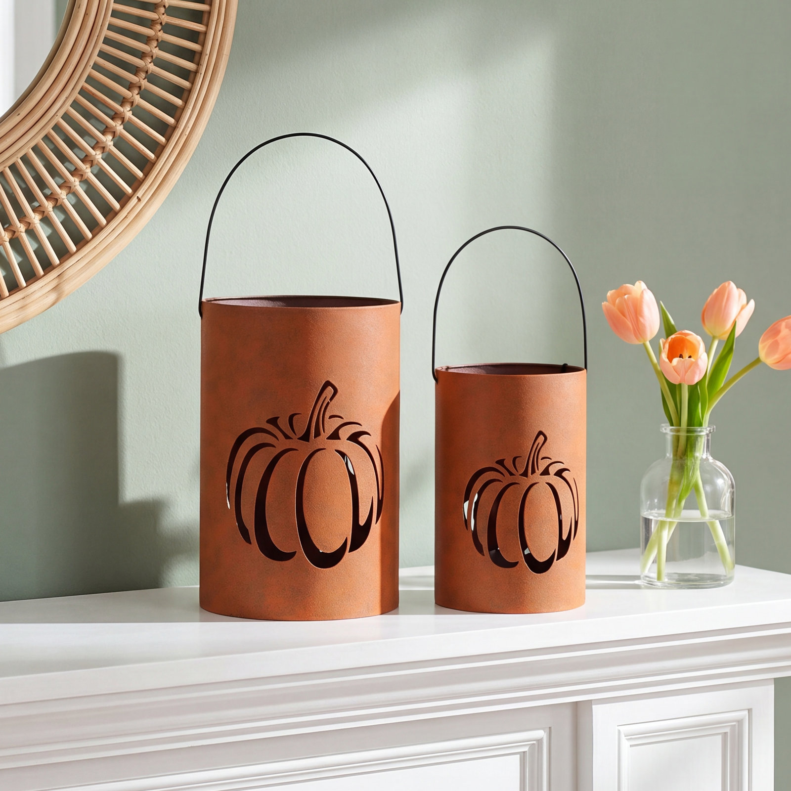 2-Piece Halloween Pumpkin Pail Lantern Set
