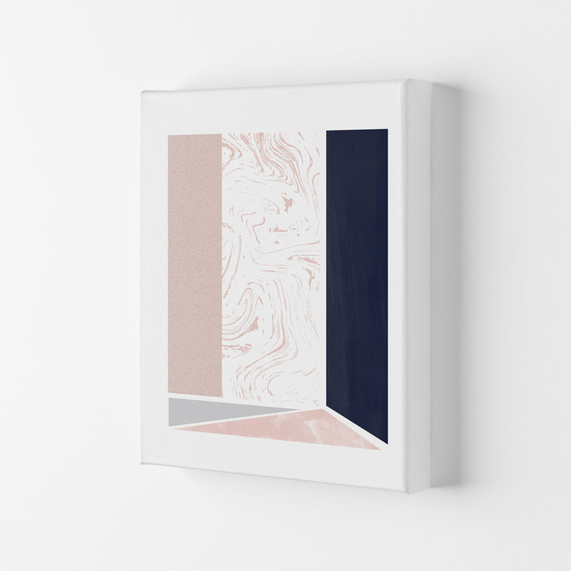 Navy And Marble Pink 2 by Pixy Paper - Print, 29.7cm H x 21cm W x 4cm D, Wrapped Canvas