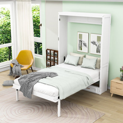 Lit escamotable double en bois 2 tiroirs avec tête de lit