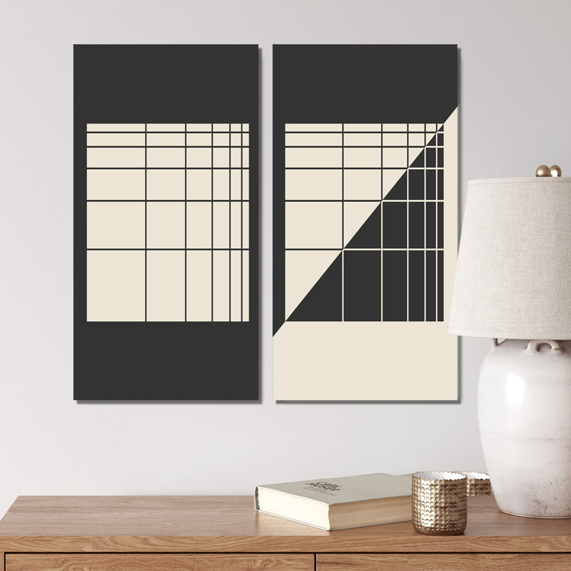 «Minimalist Monicoloch Square Retro Design IV», ensemble de 2 peintures, Toile tendue, H 20 po x l 24 po x P 1 po