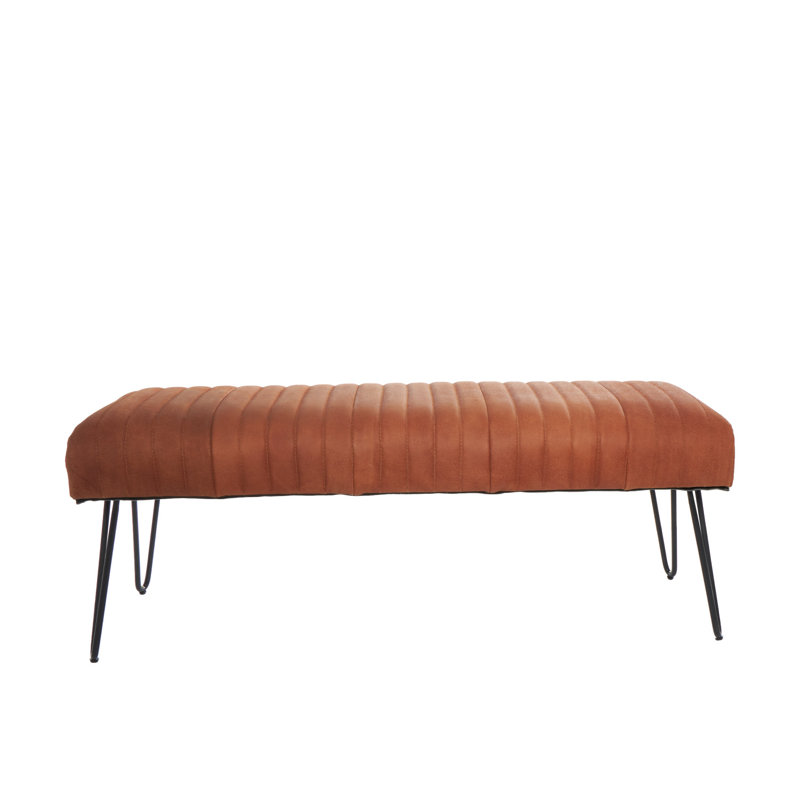 Genuine Leather Upholstered Bench, Brown