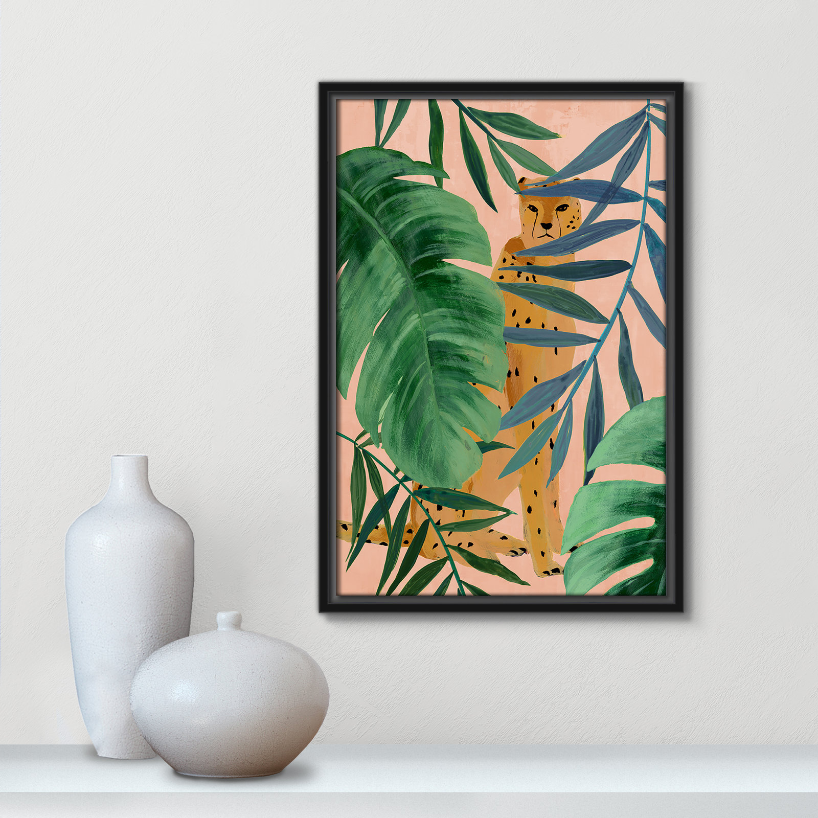 Allie "Silent Jungle" Painting by Isabelle Z, 19.5" H x 13.5" W x 2" D, Black Framed Canvas