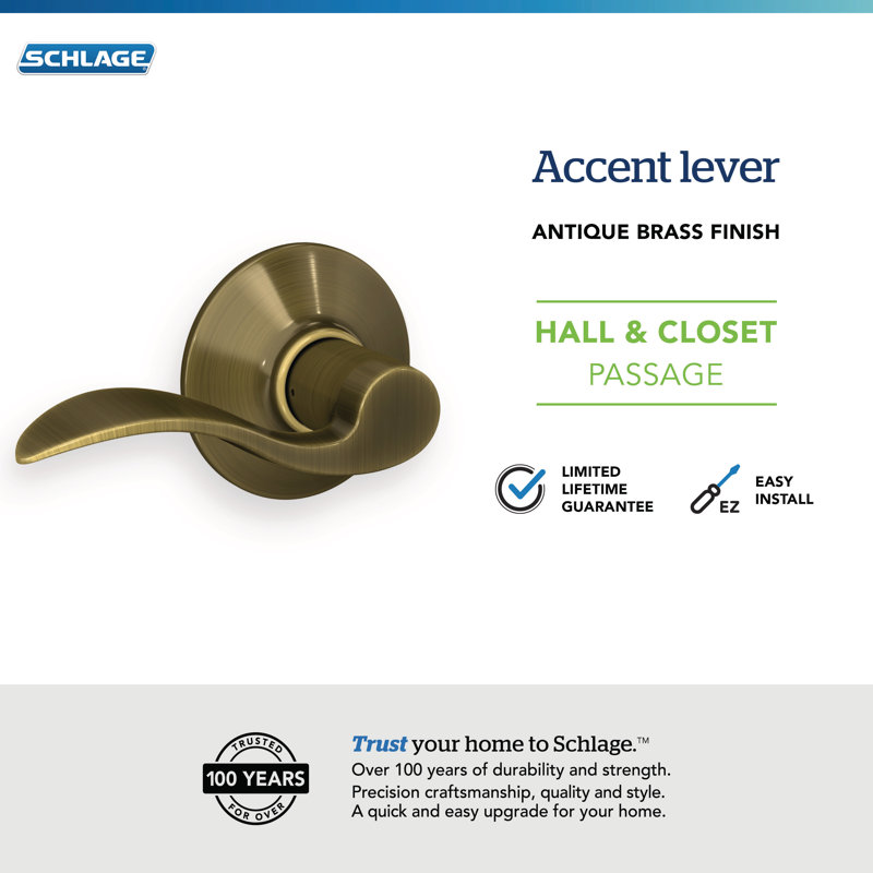 Accent levier levier et serrure de placard, Laiton antique