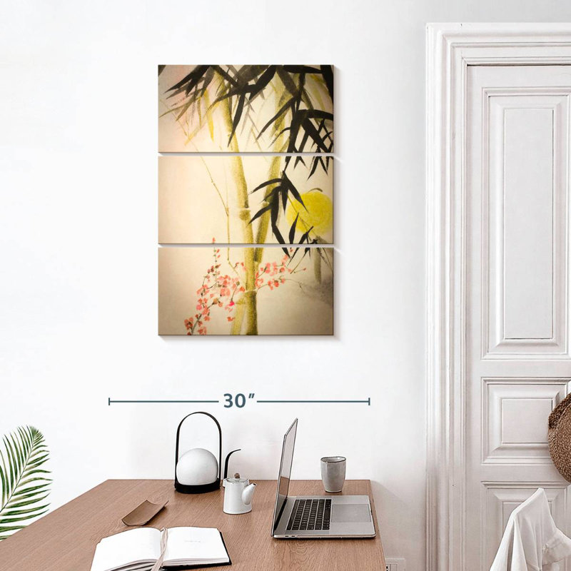 Bambou Harnek et fleurs de prunier, H 32 po x l 20 po