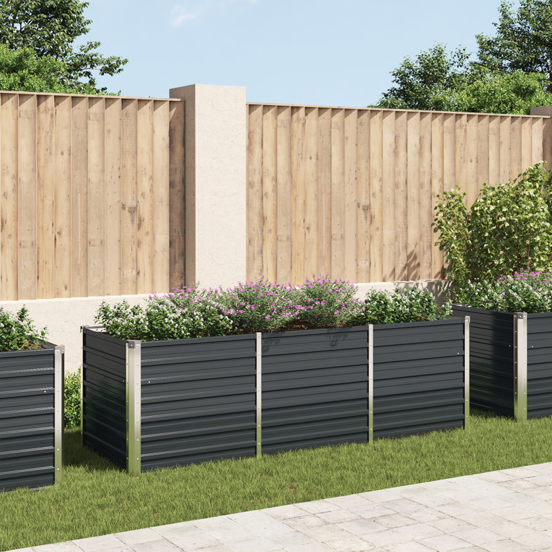 Aliya Metal Planter Box, 77 cm H x 240 cm W x 80 cm D, Black