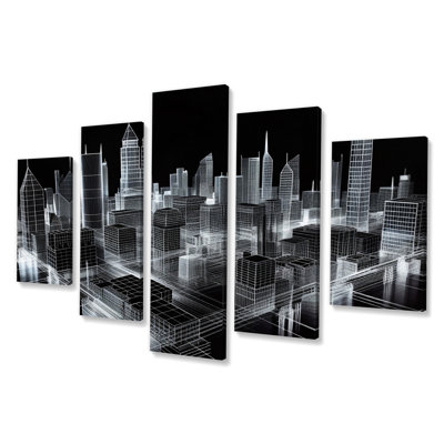 3D Cityscape New York Future Architecture VII - Futuristic Architecture Wall Art Living Room - 5 Panels