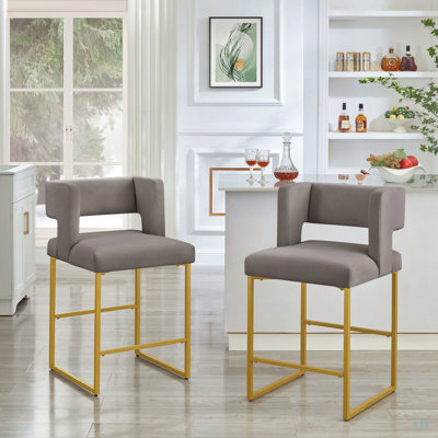 Tabourets de bar à hauteur de comptoir de style moderne avec dossier carré ouvert unique, ensemble de 2 chaises de bar polyvalentes avec pieds en fer robustes, chaises de comptoir de 26 po de hauteur pour îlots de cuisine