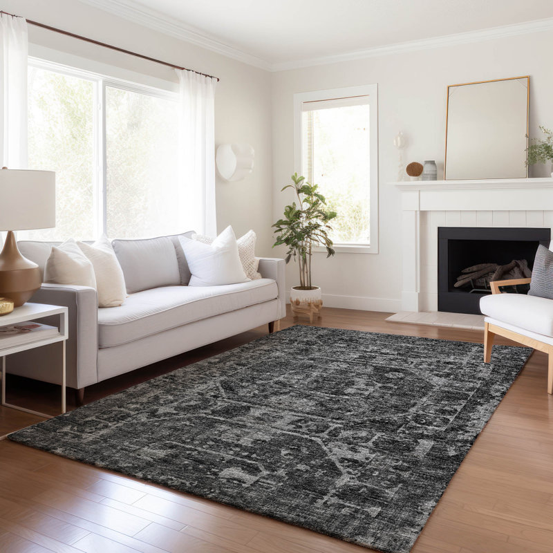 Premium Machine Washable Kelsa AMF41 Black 1'8" x 2'6" Rug, Rectangle 3' x 5'