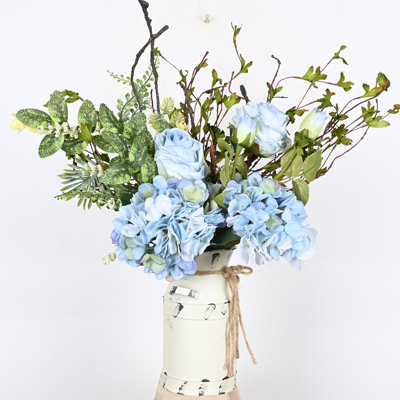 Arrangement floral de pivoines artificielles avec seau en métal pour porte d'entrée avant
