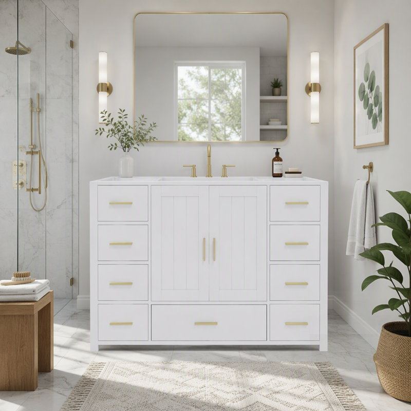 Base de meuble-lavabo durable avec 2 portes à fermeture douce et 9 tiroirs lisses